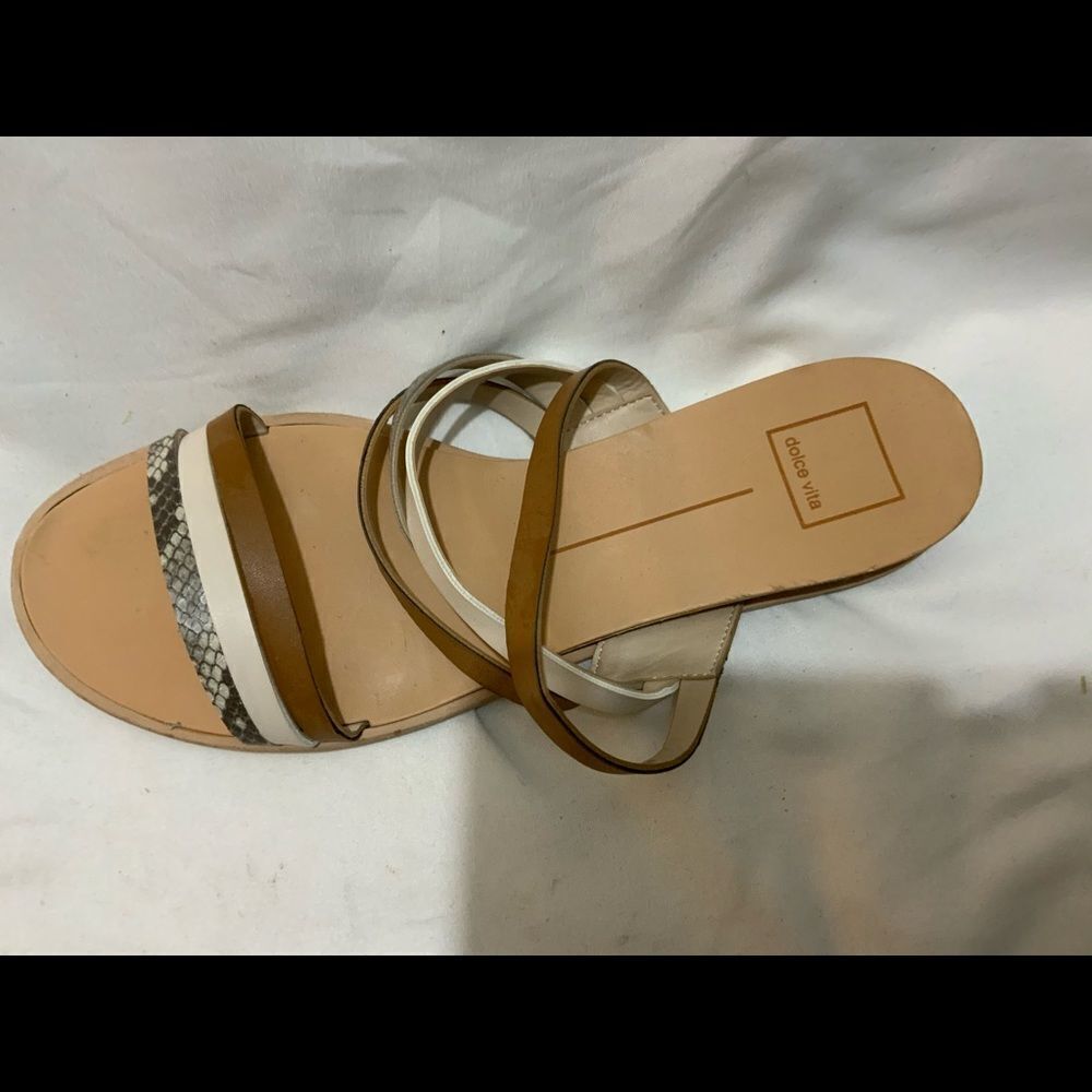 Dolce Vita Pais Snakeskin Strappy Wedge Sandals 10 Tan Ivory Beach